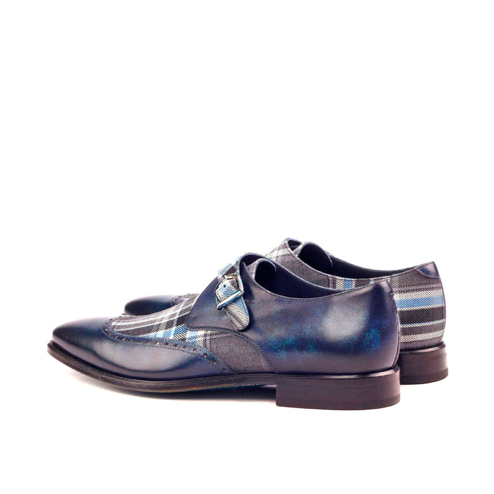 Men's Single Monk Shoes Patina Leather Wide Plus Size Grey Blue 2567 4 MERRIMIUM