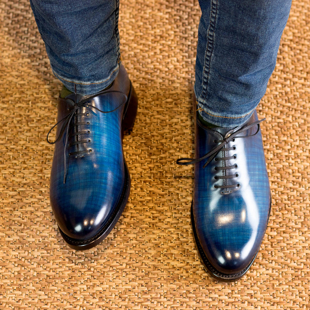 Men's Wholecut Shoes Patina Leather Goodyear Welt Wide Plus Size Blue 5311 2 MERRIMIUM