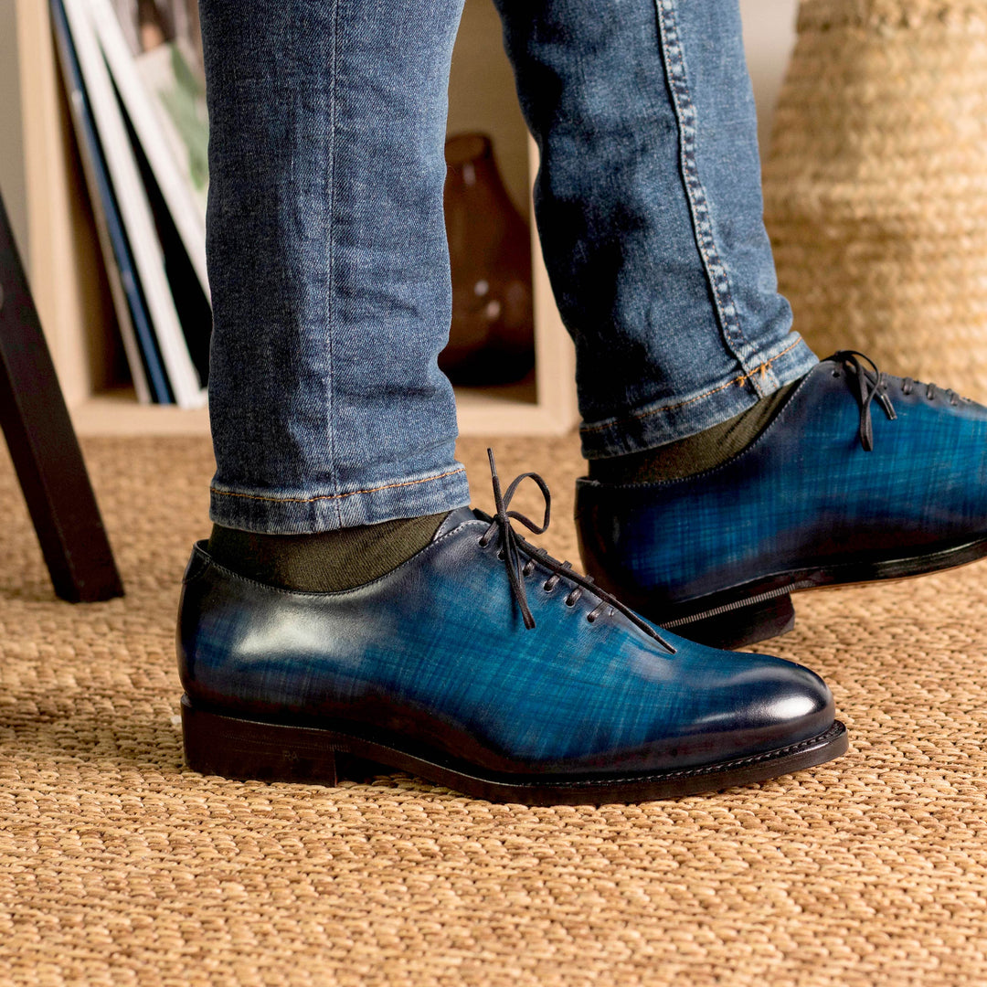 Men's Wholecut Shoes Patina Leather Goodyear Welt Wide Plus Size Blue 5311 5 MERRIMIUM