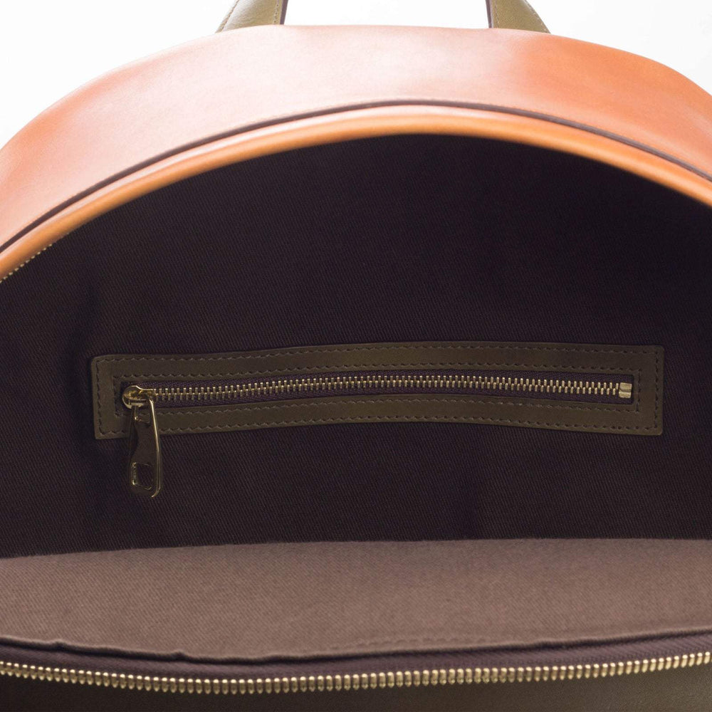 Backpack Bag Leather Brown Green 2945 2- MERRIMIUM