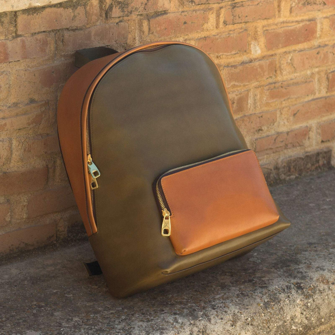 Backpack Bag Leather Brown Green 2945 1- MERRIMIUM--GID-1937-2945