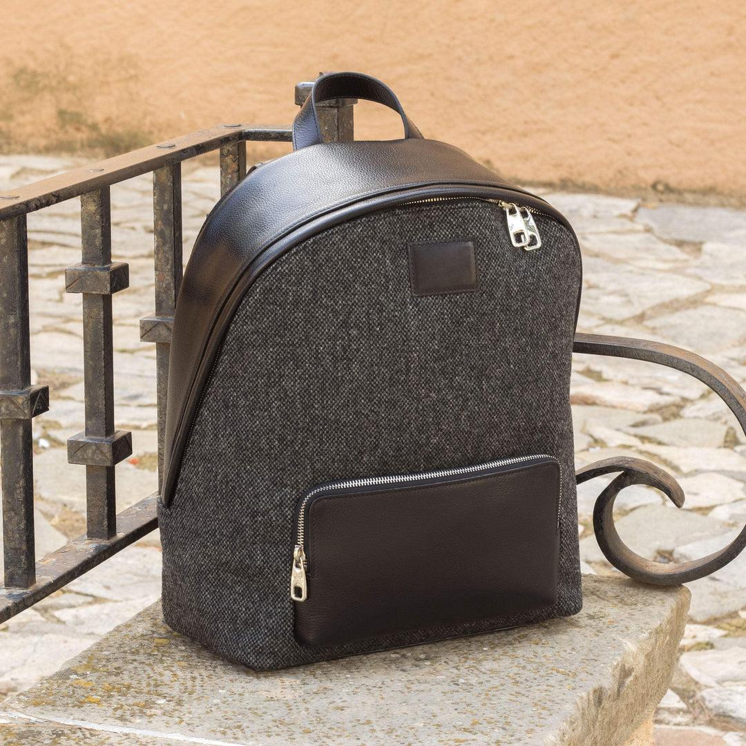 Backpack Bag Leather Grey Black 4906 1- MERRIMIUM--GID-1937-4906