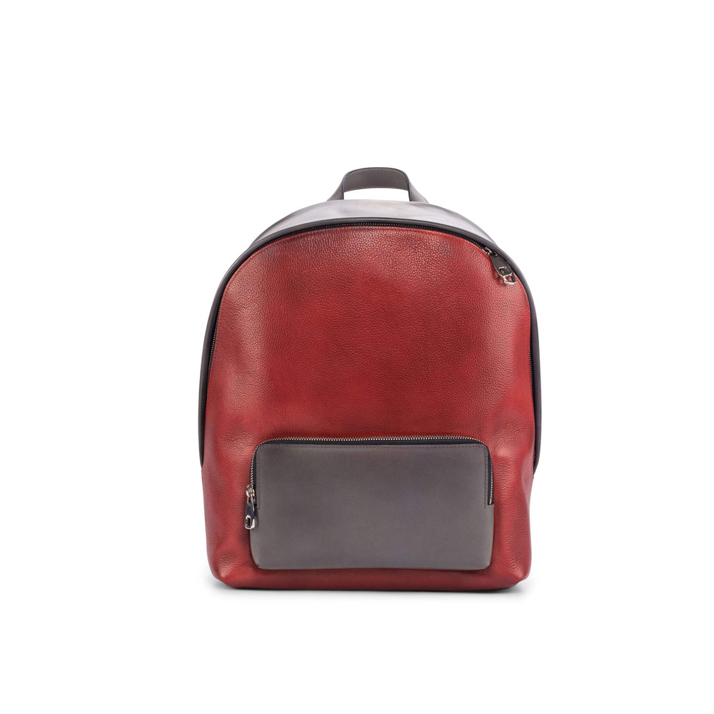 Backpack Bag Leather Grey Red 4432 2- MERRIMIUM