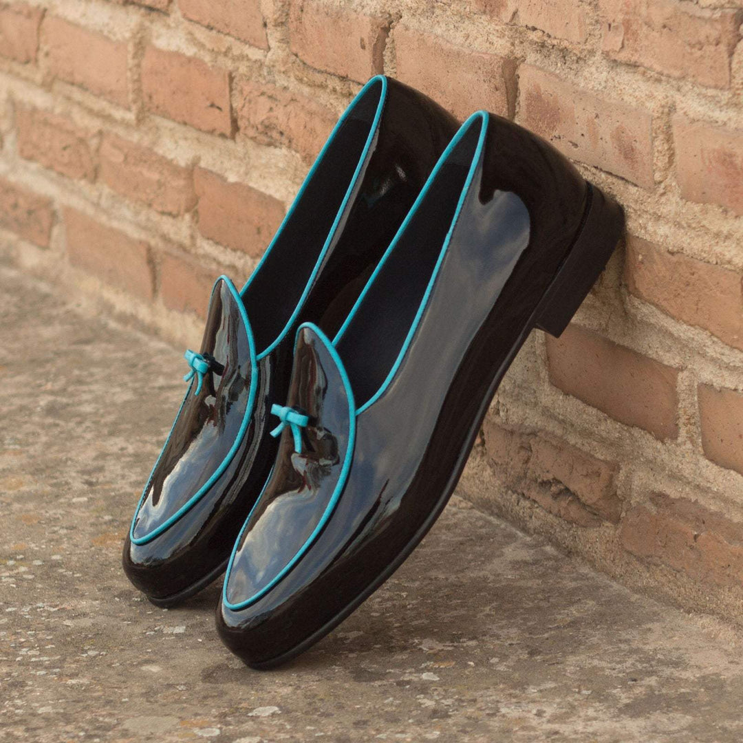 Belgian Slipper-Patent, Calf Leather, Black, Blue 1-MERRIMIUM-WS