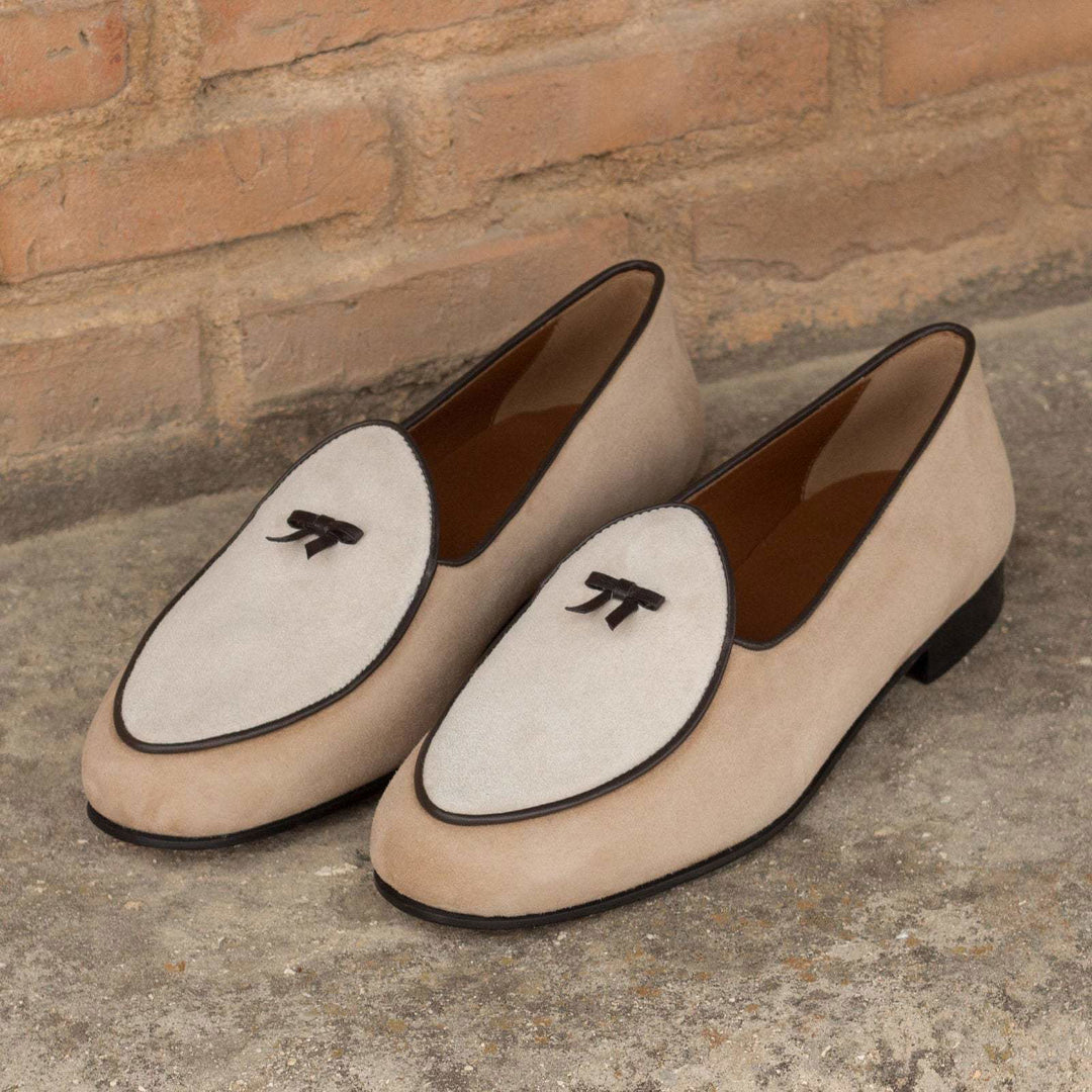 Belgian Slipper-Suede, Calf Leather, White, Brown 1-MERRIMIUM-WS