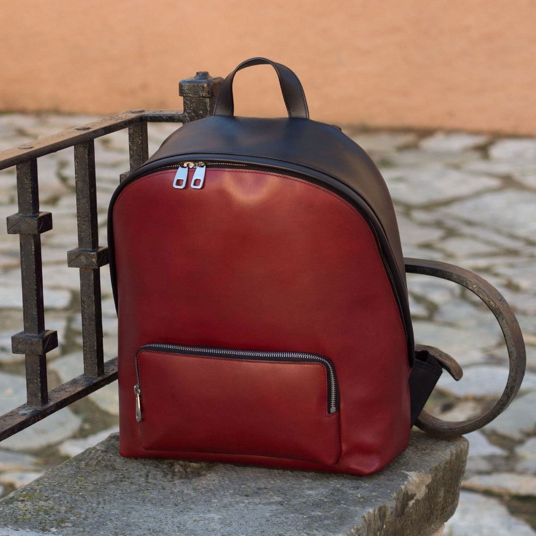 dark red leather backpack Custom Backpack Bag Leather Black Red 3067