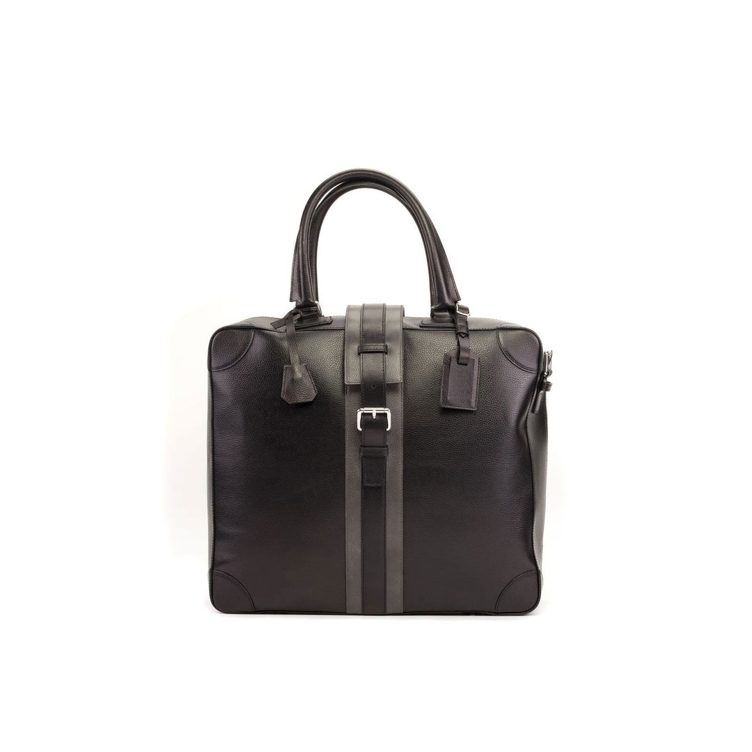 Custom Travel Tote Bag Leather Grey Black 5674 - MERRIMIUM