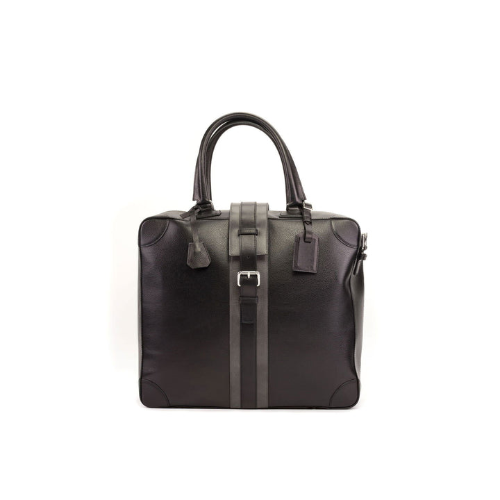 Custom Travel Tote Bag Leather Grey Black 5674 - MERRIMIUM