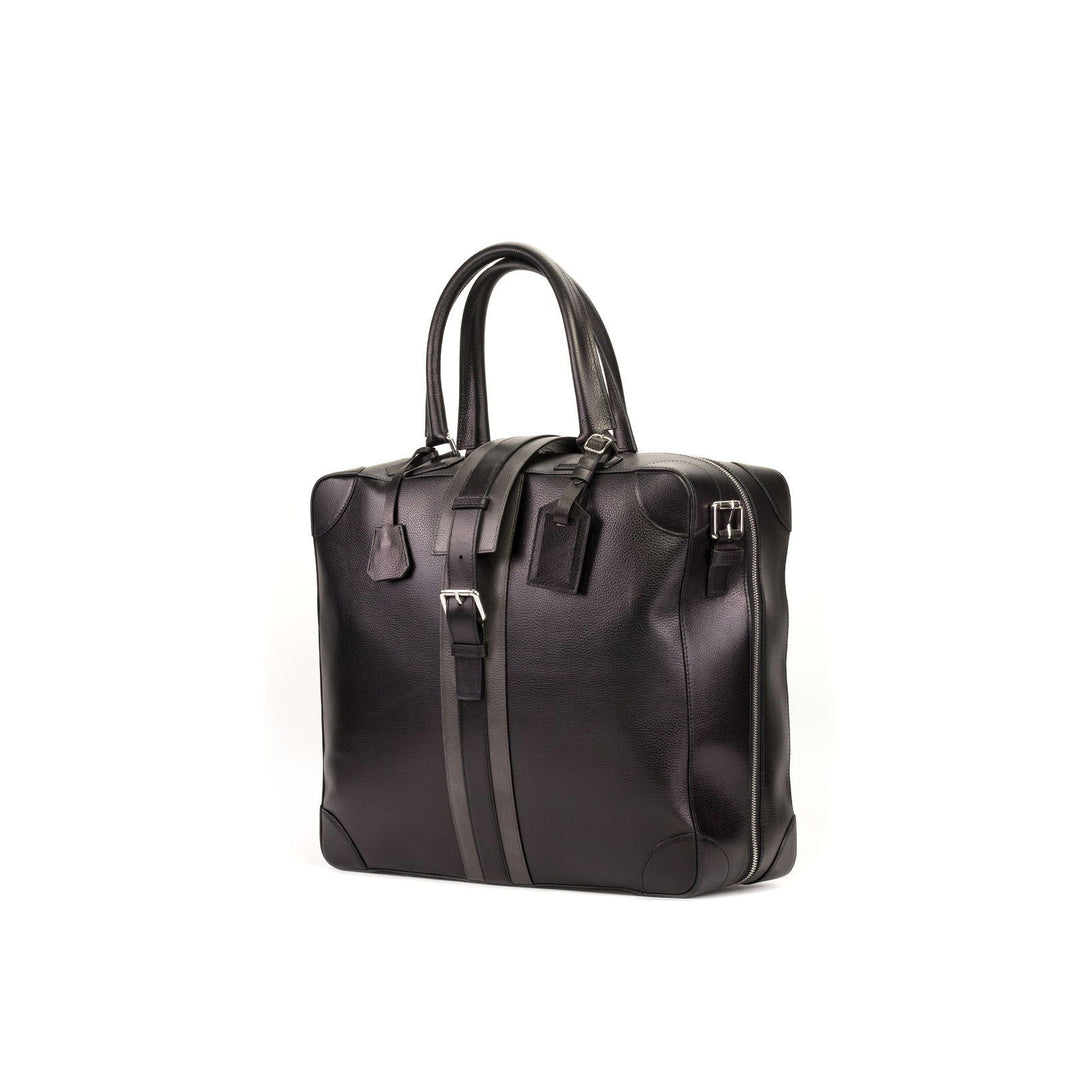 Custom Travel Tote Bag Leather Grey Black 5674 - MERRIMIUM