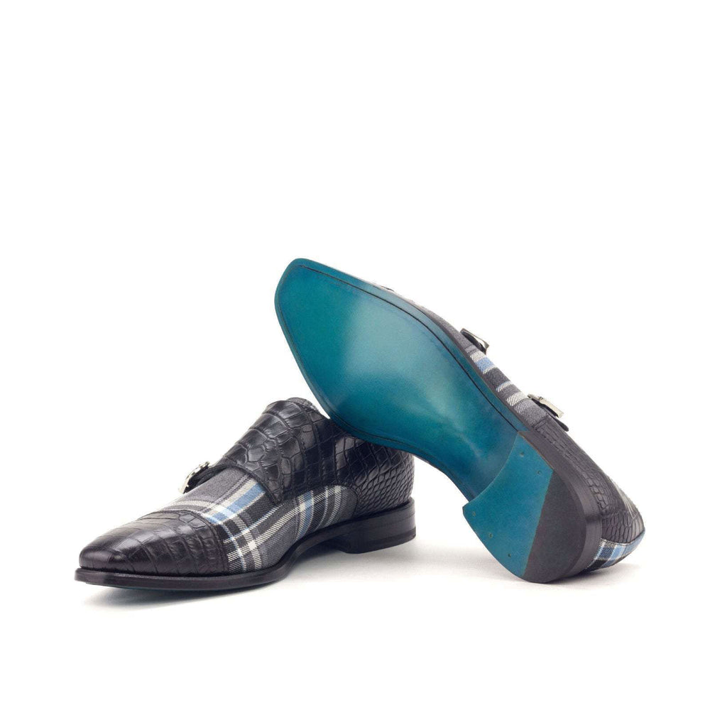 Double Monk-Painted Croco, Sartorial, Black, Grey 2-MERRIMIUM-wholesale