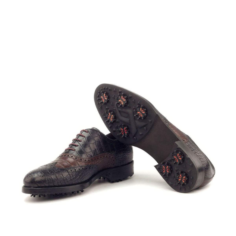 Full Brogue-Painted Croco, Brown, Black 2-MERRIMIUM-wholesale