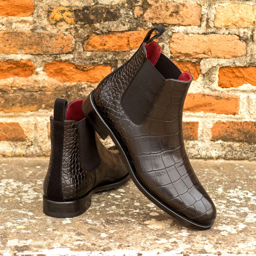 Ladies' Chelsea Boot-Lux Suede, Painted Croco, Black 1-MERRIMIUM-WS