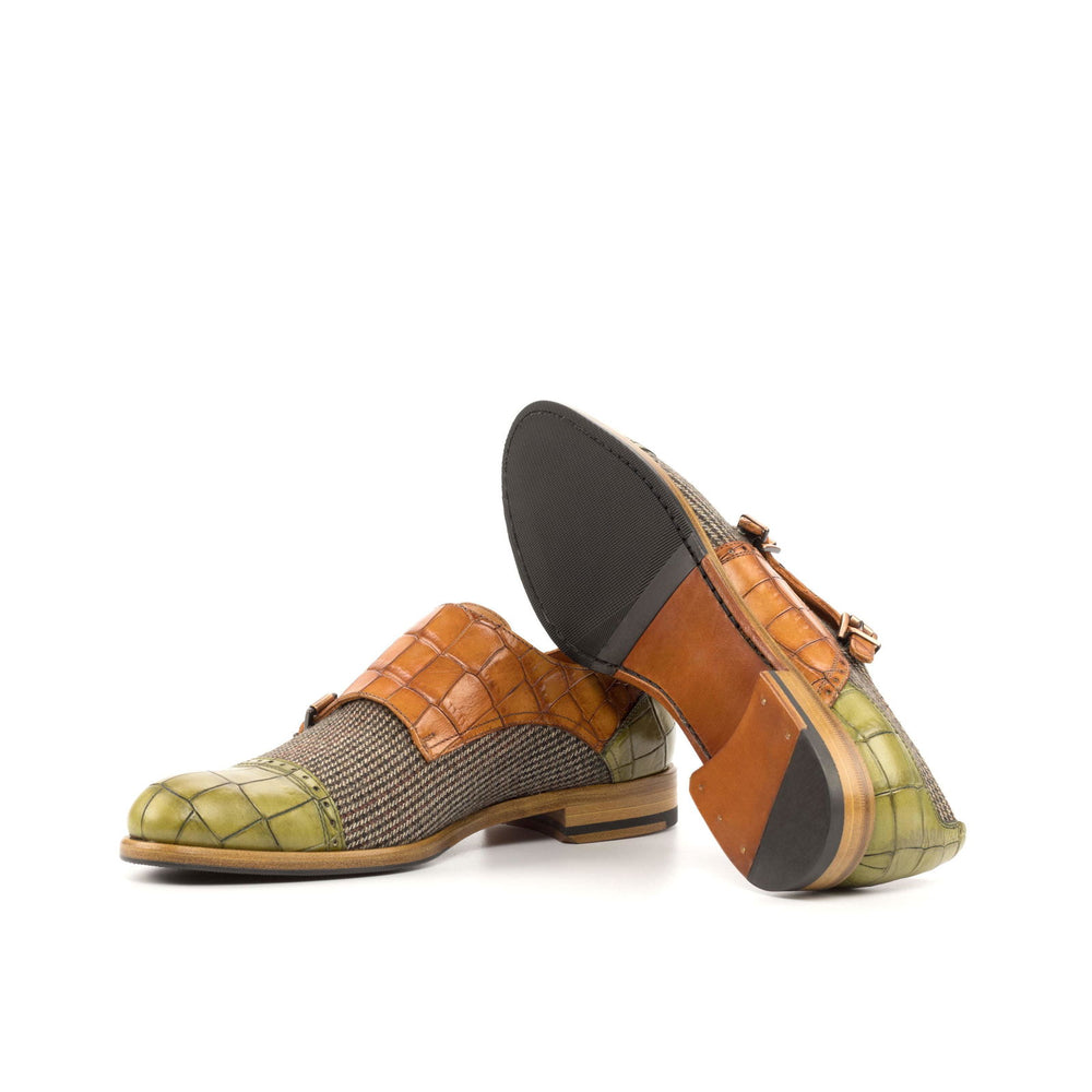 Ladies' Double Monk-Painted Croco, Painted Calf, Sartorial, Green, Brown 2-MERRIMIUM-WS