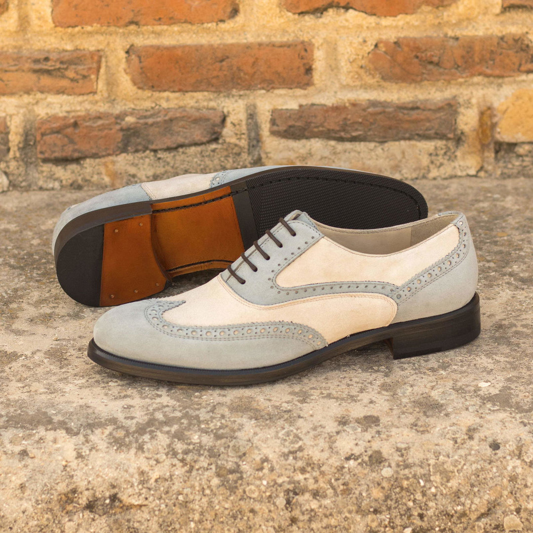 Ladies' Full Brogue-Kid Suede, White, Grey 1-MERRIMIUM-WS