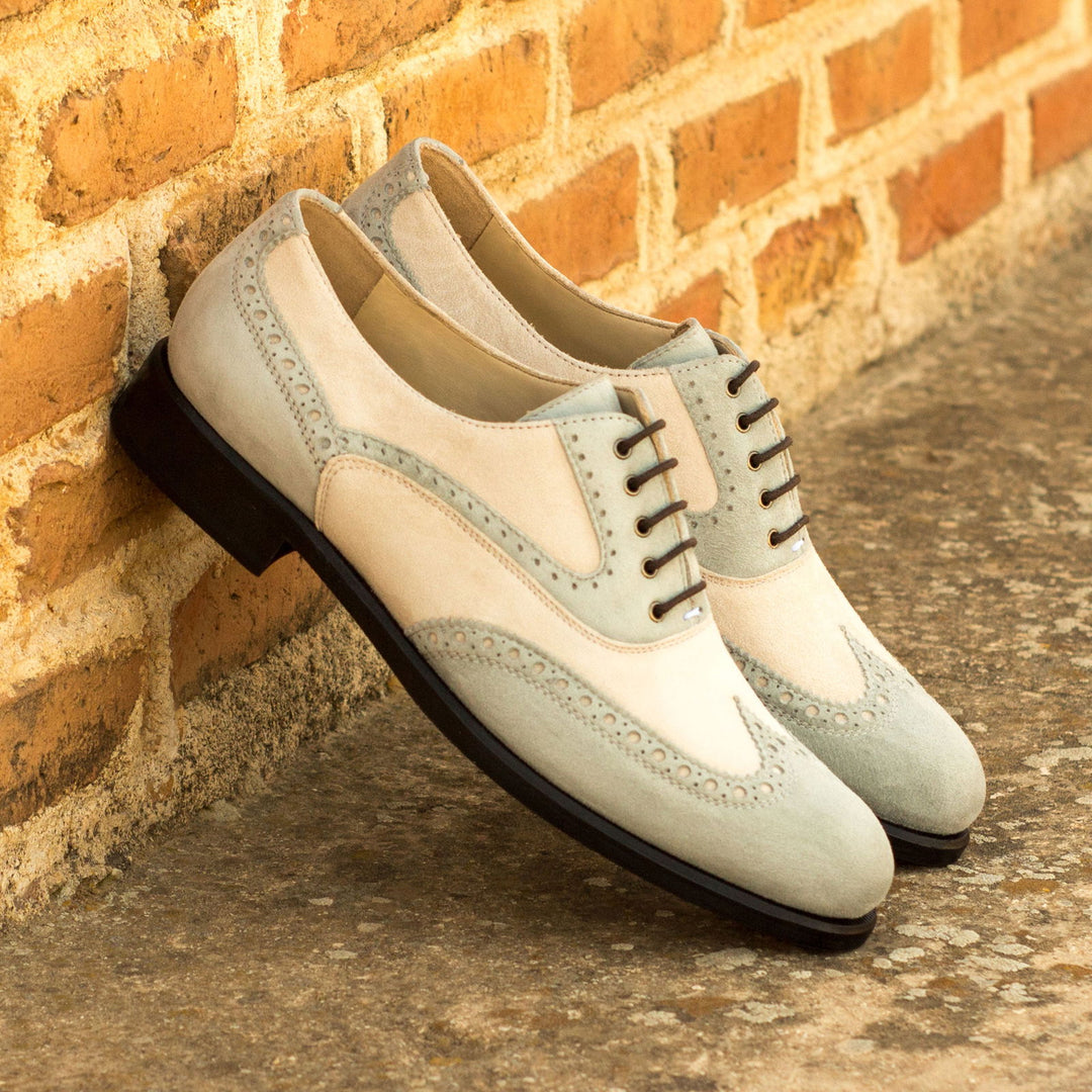 Ladies' Full Brogue-Kid Suede, White, Grey 1-MERRIMIUM-WS