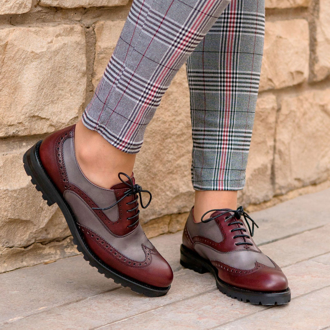 Ladies' Full Brogue-Painted Calf, Grey, Burgundy 1-MERRIMIUM--GID-2344-3053-wholesale