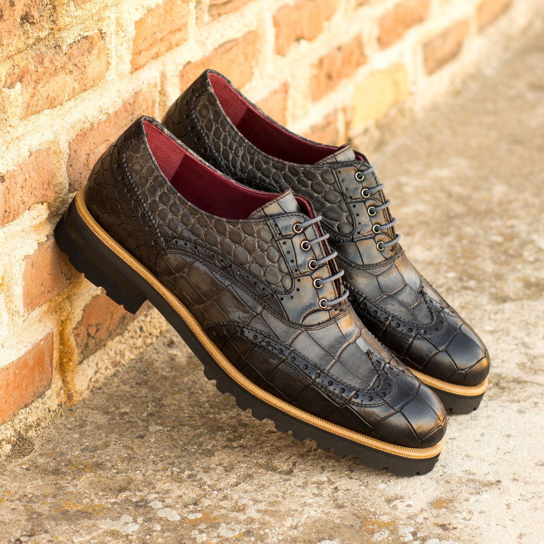 Ladies' Full Brogue-Painted Croco, Grey, Black 1-MERRIMIUM-WS