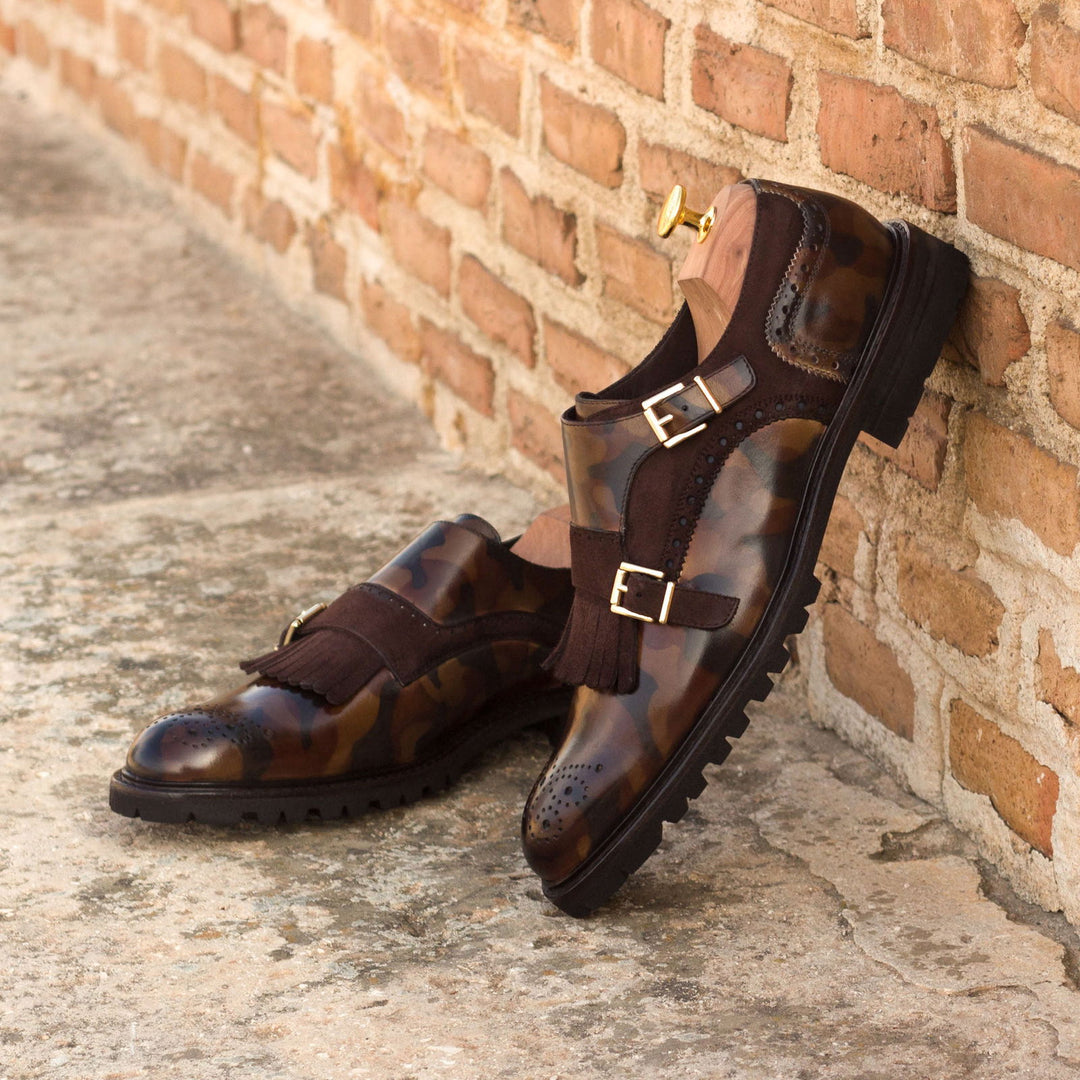 Ladies' Kiltie Monk Strap-Camo Patina, Kid Suede, Brown 1-MERRIMIUM-WS