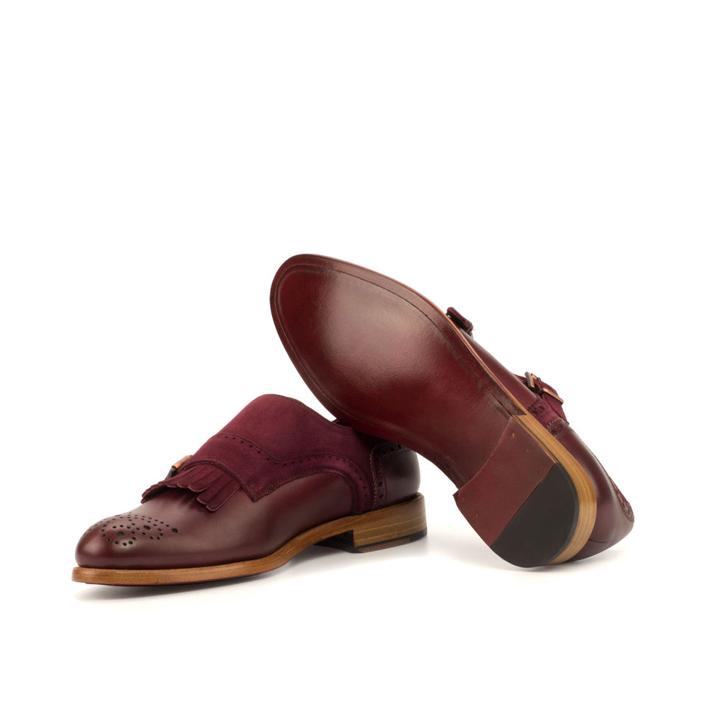 Ladies' Kiltie Monk Strap-Kid Suede, Box Calf, Burgundy 2-MERRIMIUM-WS