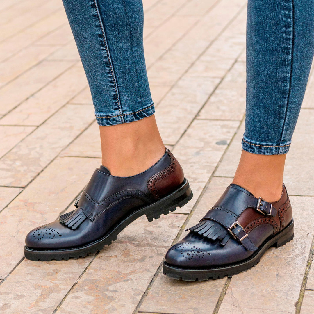 Ladies' Kiltie Monk Strap-Painted Calf, Blue, Burgundy 1-MERRIMIUM--GID-2369-3052-wholesale