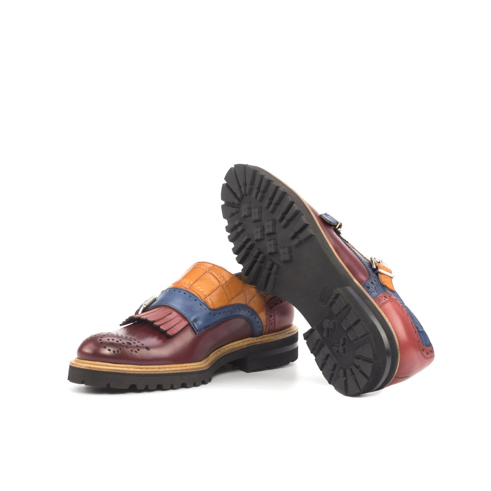 Ladies' Kiltie Monk Strap-Painted Croco, Painted Calf, Box Calf, Navy, Brown, Red, Blue, Burgundy 2-MERRIMIUM-WS