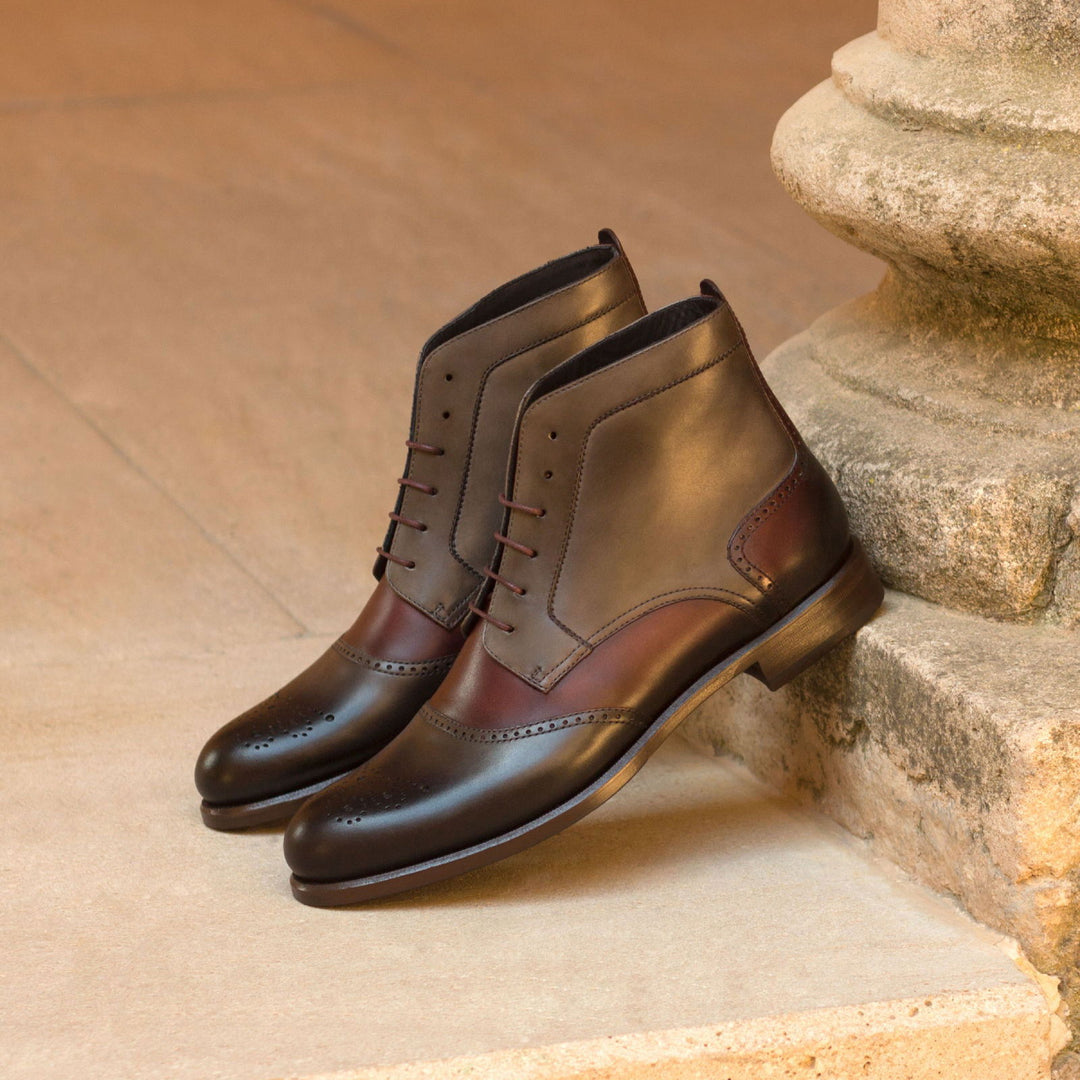 Ladies' Lace Up Brogue Boot-Painted Calf, Grey, Burgundy 1-MERRIMIUM--GID-2362-3056-wholesale