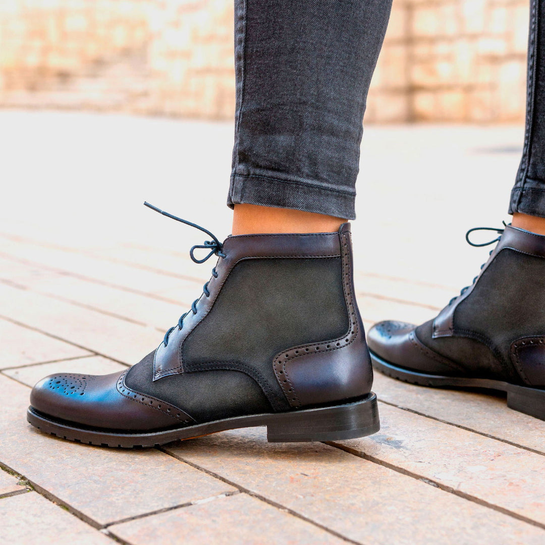 Ladies' Lace Up Brogue Boot-Painted Calf, Lux Suede, Grey 1-MERRIMIUM--GID-2362-3049-wholesale