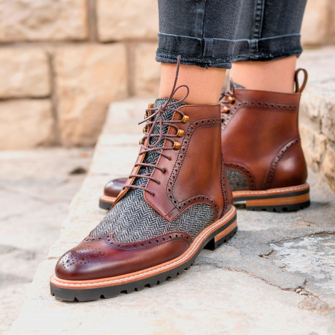 Ladies' Military Brogue-Painted Calf, Sartorial, Brown, Grey 1-MERRIMIUM--GID-2368-3065-wholesale