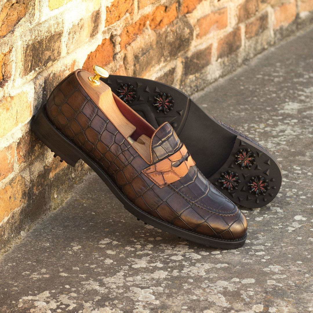 Loafer-Painted Calf, Painted Croco, Brown 1-MERRIMIUM-WS