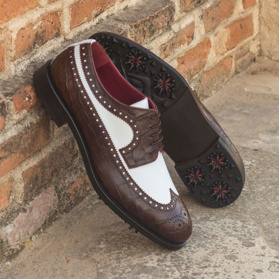 Longwing Blucher-Box Calf, Painted Croco, White, Brown 1-MERRIMIUM-WS