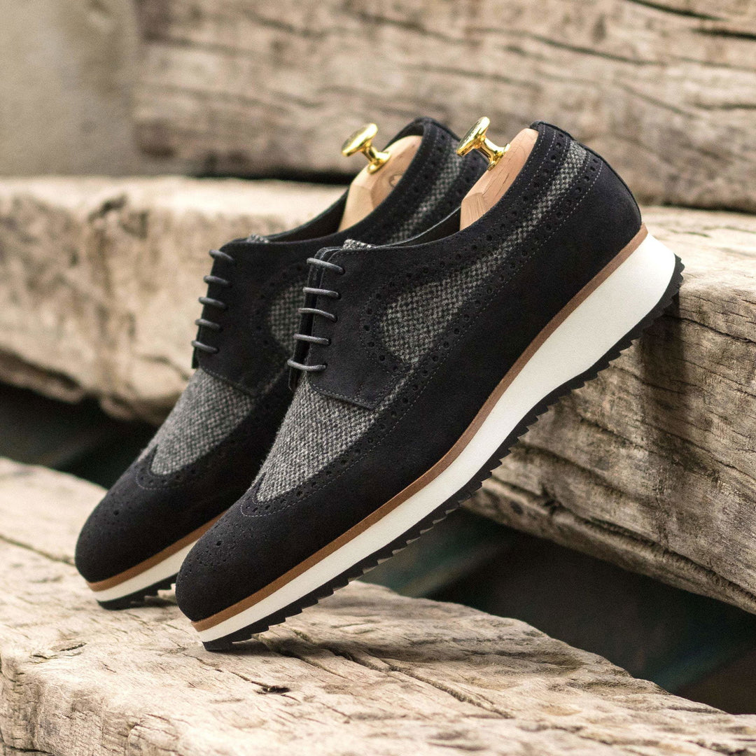 Longwing Blucher-Lux Suede, Sartorial, Black, Grey 1-MERRIMIUM-WS