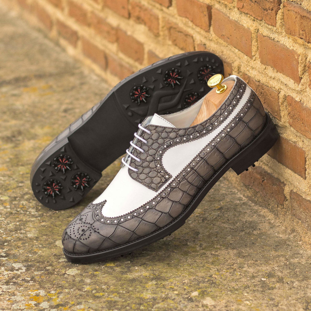 Longwing Blucher-Painted Croco, Box Calf, Grey, White 1-MERRIMIUM-WS