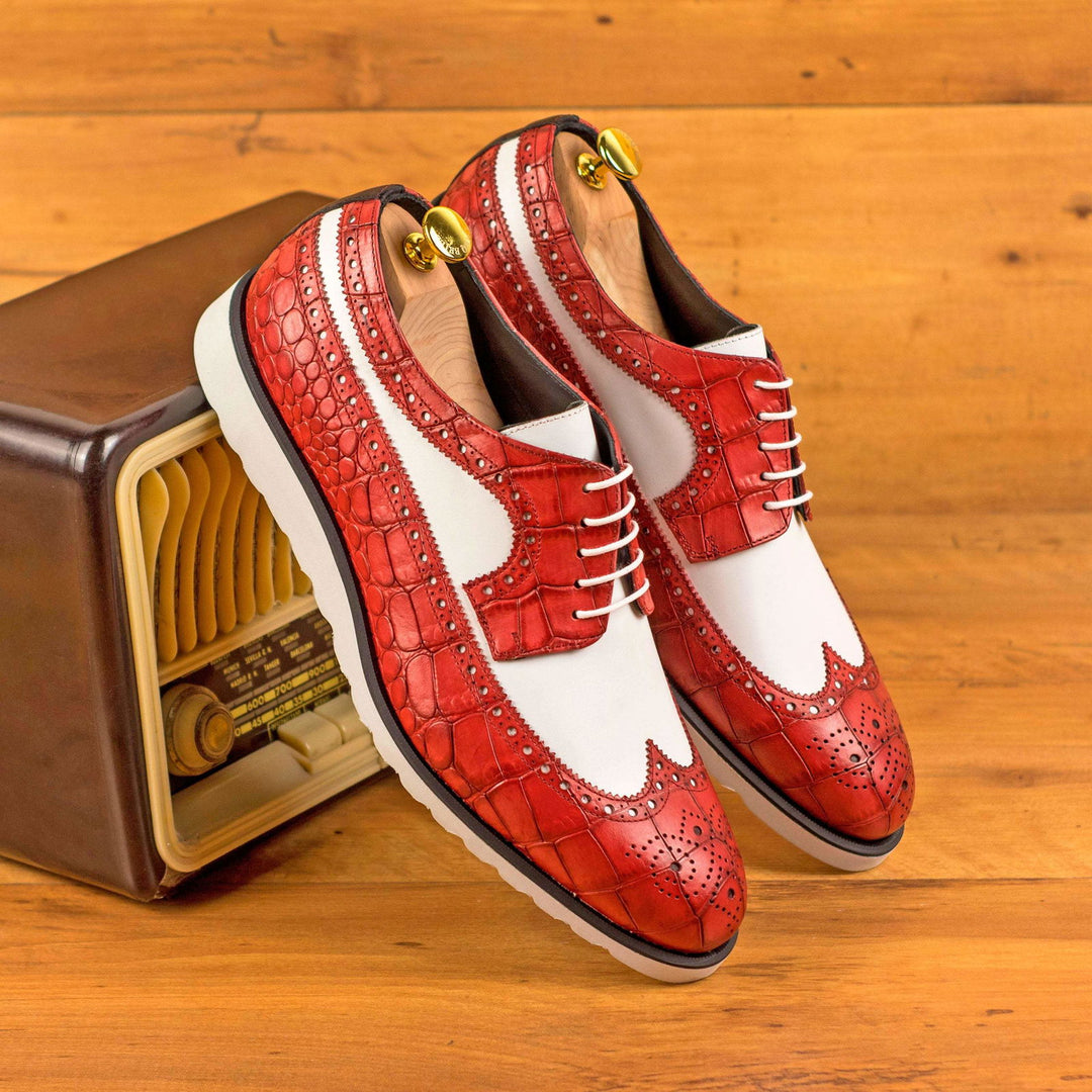 Longwing Blucher-Painted Croco, Box Calf, Red, White, Black 1-MERRIMIUM-WS