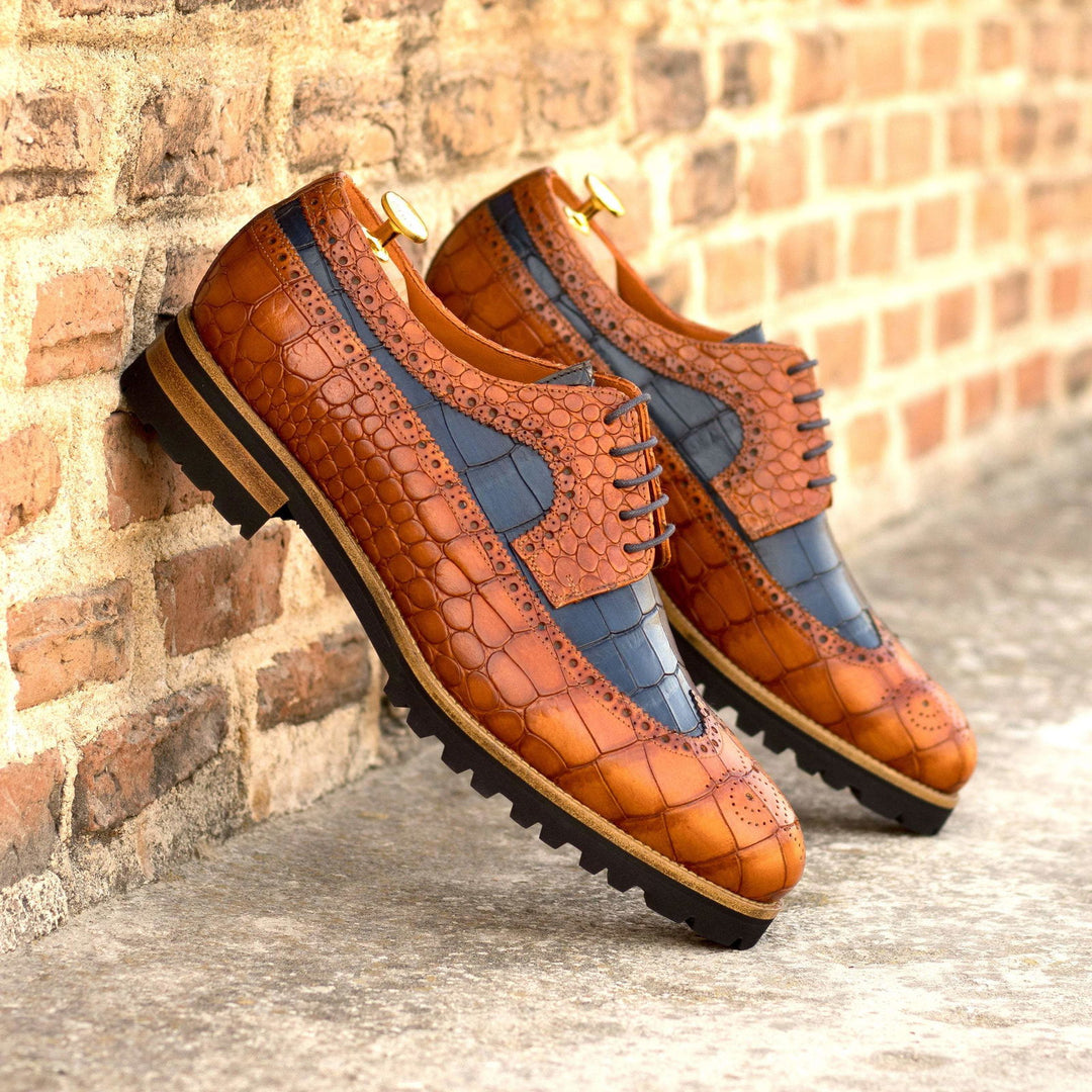 Longwing Blucher-Painted Croco, Navy, Brown 1-MERRIMIUM-WS