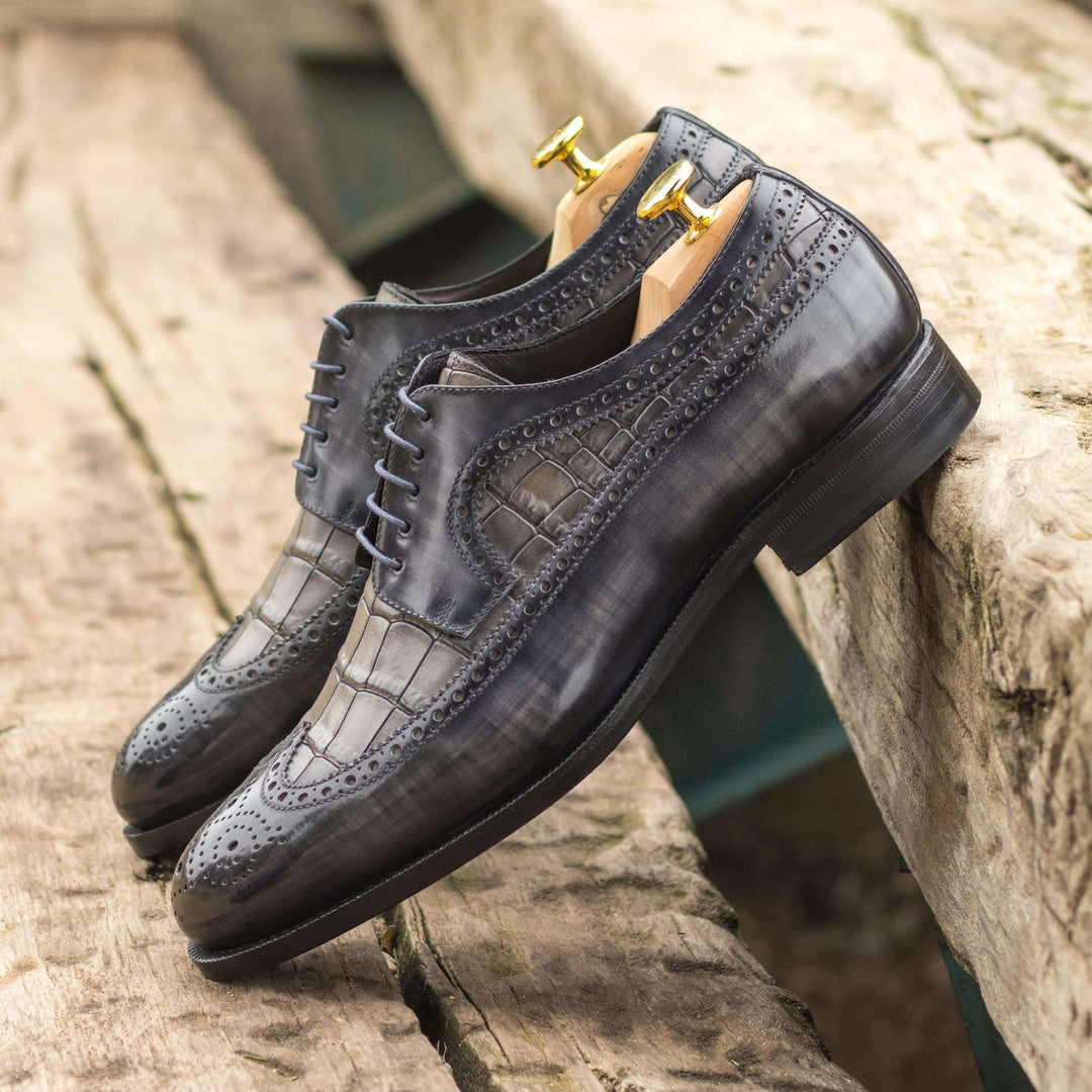 Longwing Blucher-Painted Croco, Patina, Grey 1-MERRIMIUM-WS