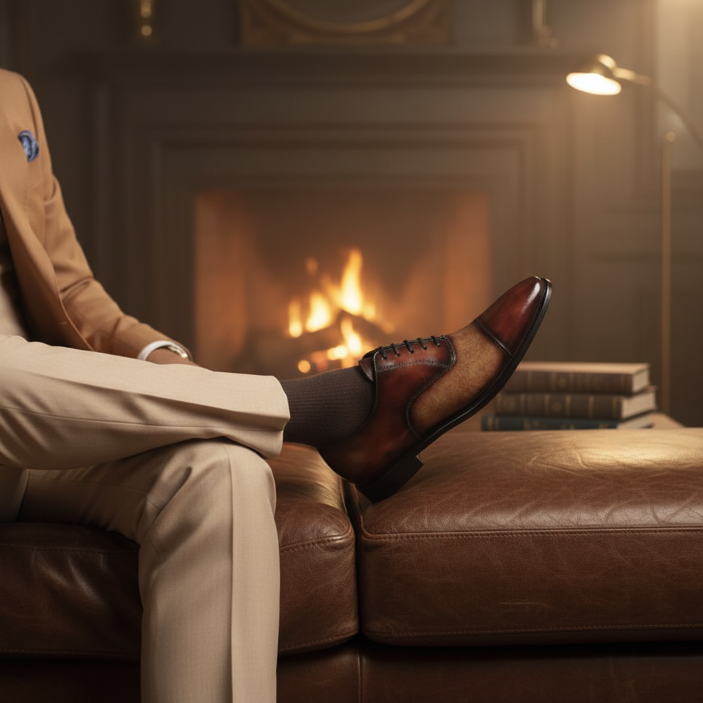 MERRIMIUM Men's Fire Cream Museum Patina Oxford Goodyear Welt Shoes Limited Edition lifestyle