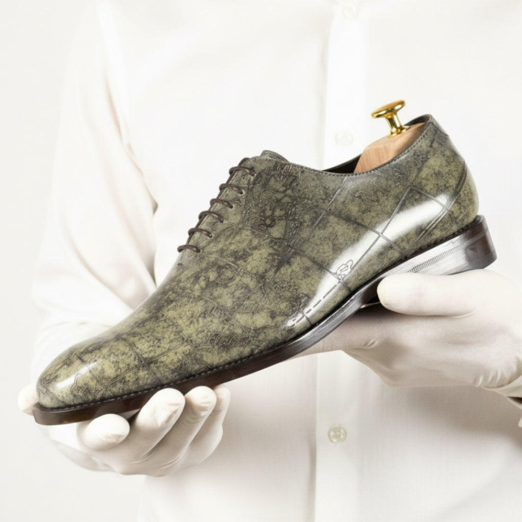 MERRIMIUM Men's Cartography Grey Marble Patina  Wholecut Goodyear Welt Shoes Limited Edition