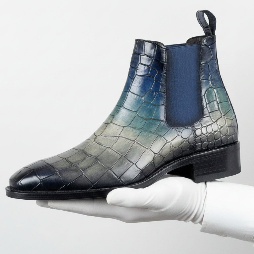 MERRIMIUM Men's Chelsea Boots Goodyear welt Patina Croc Pretoria Limited Edition