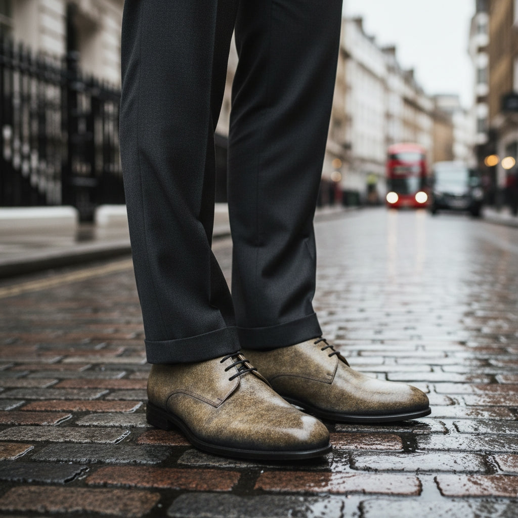 Men's Taupe Stone Derby Patina Shoes Limited Edition