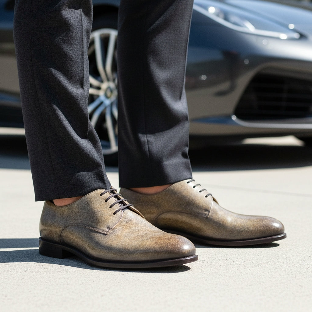 Men's Taupe Stone Derby Patina Shoes Limited Edition