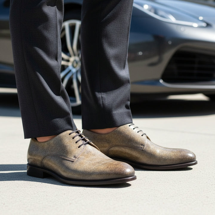 Men's Taupe Stone Derby Patina Shoes Limited Edition