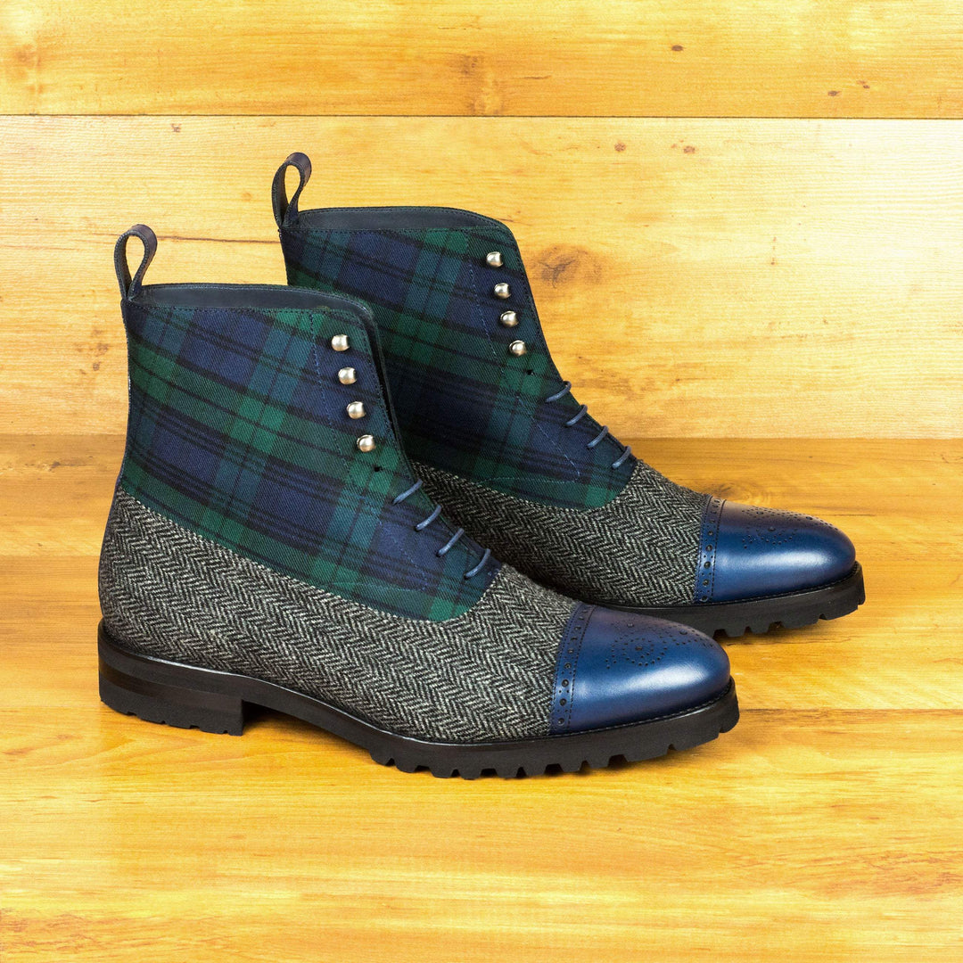Men's Balmoral Boots Leather Green Grey 4566 1- MERRIMIUM--GID-1533-4566