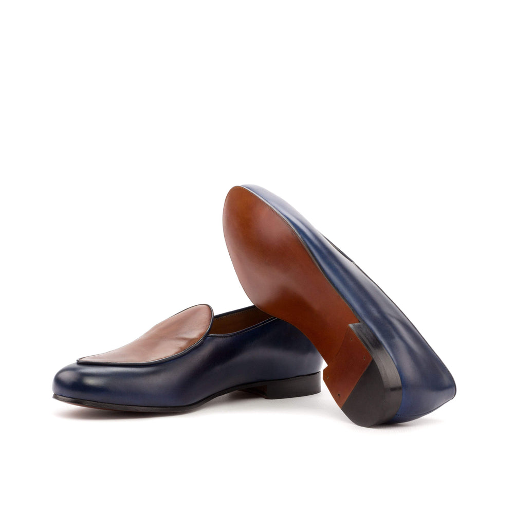 Men's Belgian Slippers Leather Brown Blue 3593 2- MERRIMIUM
