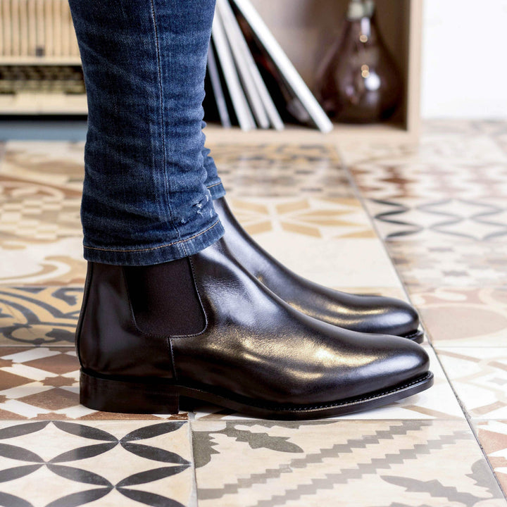 Men's Chelsea Boots Classic Leather Goodyear Welt Black 5516 5- MERRIMIUM