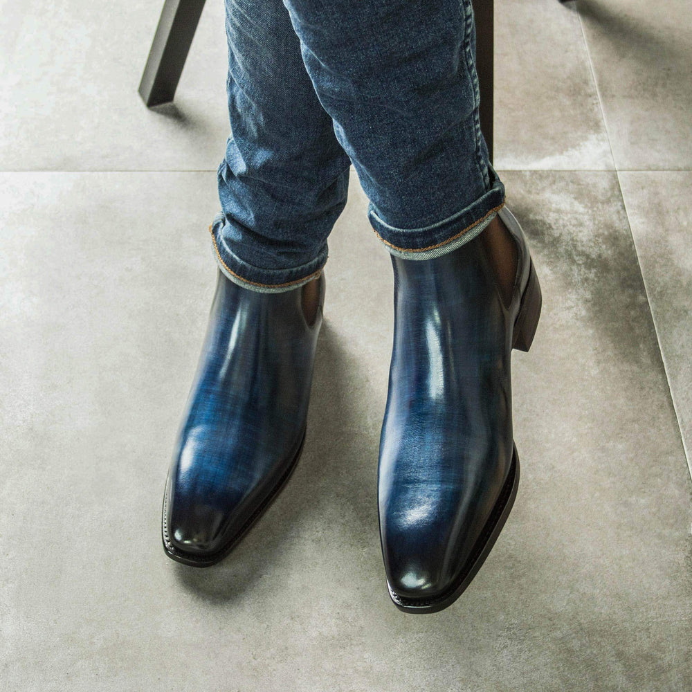 Men's Chelsea Boots Classic Patina Leather Goodyear Welt Blue 5340 2- MERRIMIUM
