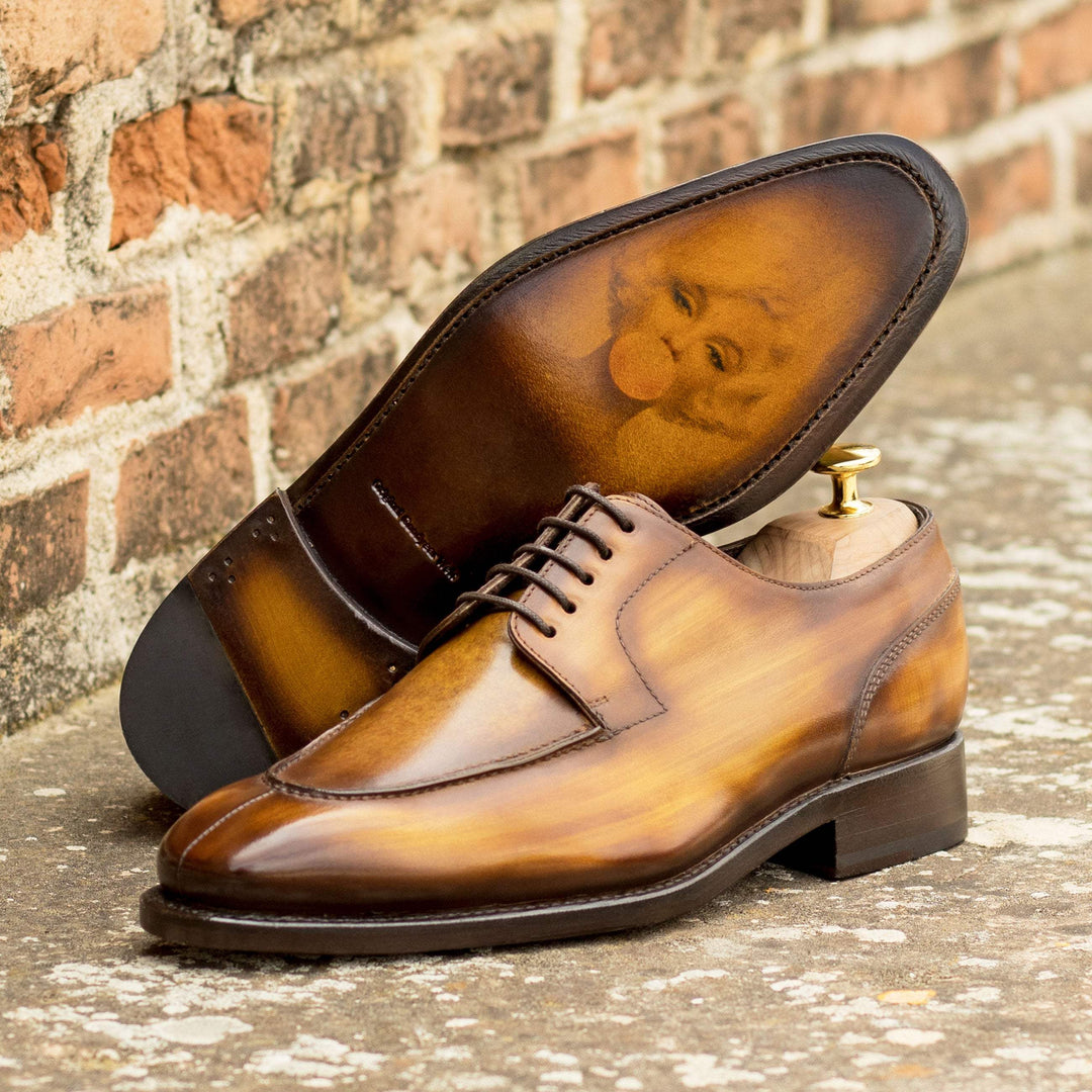 Men's Derby Split Toe Shoes Patina Leather Goodyear Welt Brown 5699 1- MERRIMIUM--GID-3490-5699
