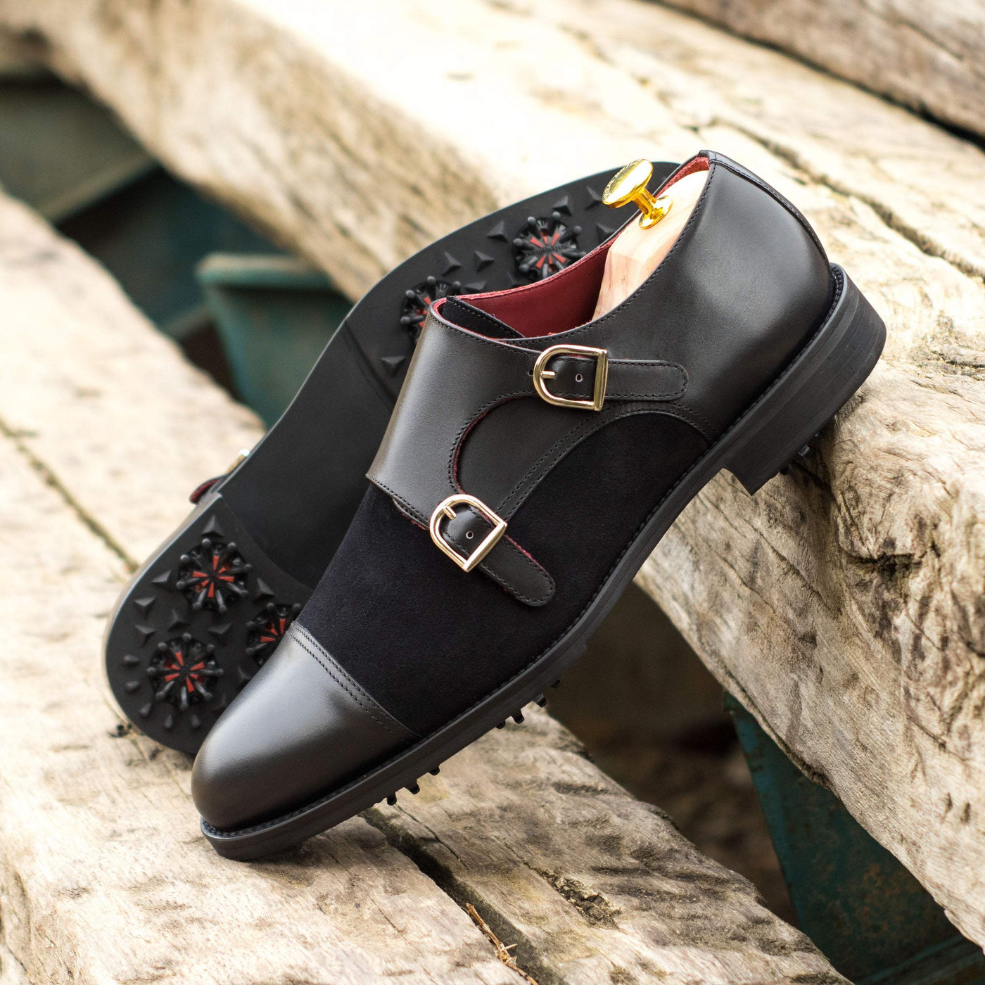 Men's Double Monk Golf Shoes Leather Black 4637 1- MERRIMIUM--GID-1418-4637