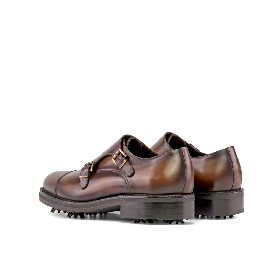 Men's Double Monk Golf Shoes Leather Goodyear Welt Brown 5341 4- MERRIMIUM