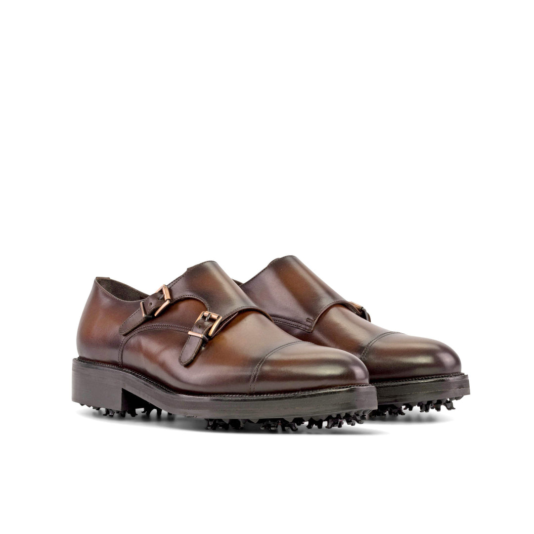 Men's Double Monk Golf Shoes Leather Goodyear Welt Brown 5341 6- MERRIMIUM