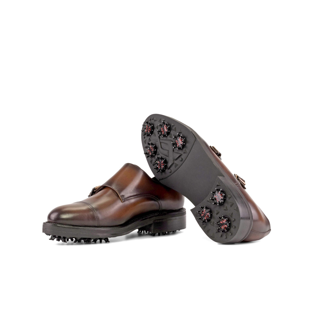 Men's Double Monk Golf Shoes Leather Goodyear Welt Brown 5341 3- MERRIMIUM